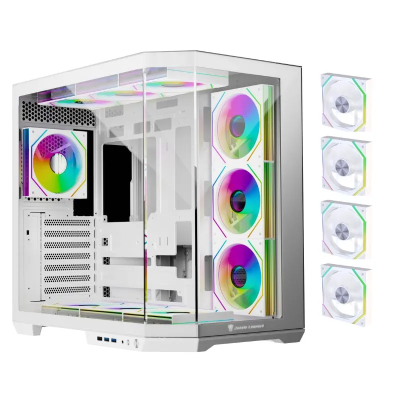 Case Jungle Leopard AS-01T Mid Tower ATX Gaming Case (4 Pre-Installed ARGB Fans) - White