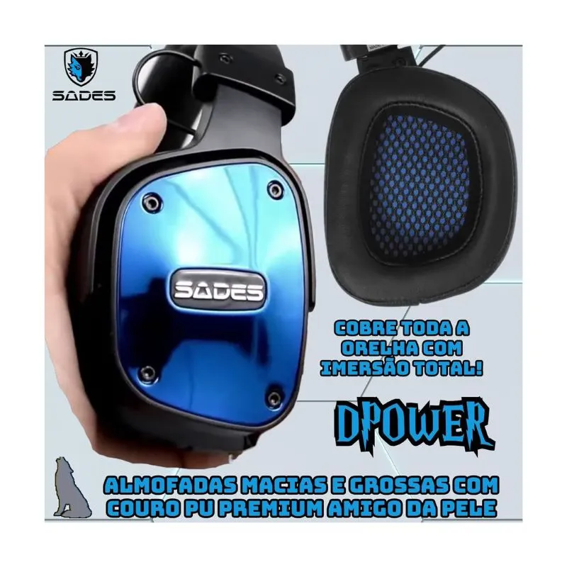 Headset Sades D-Power SA-722 Gaming Headset Wired -Blue view 3