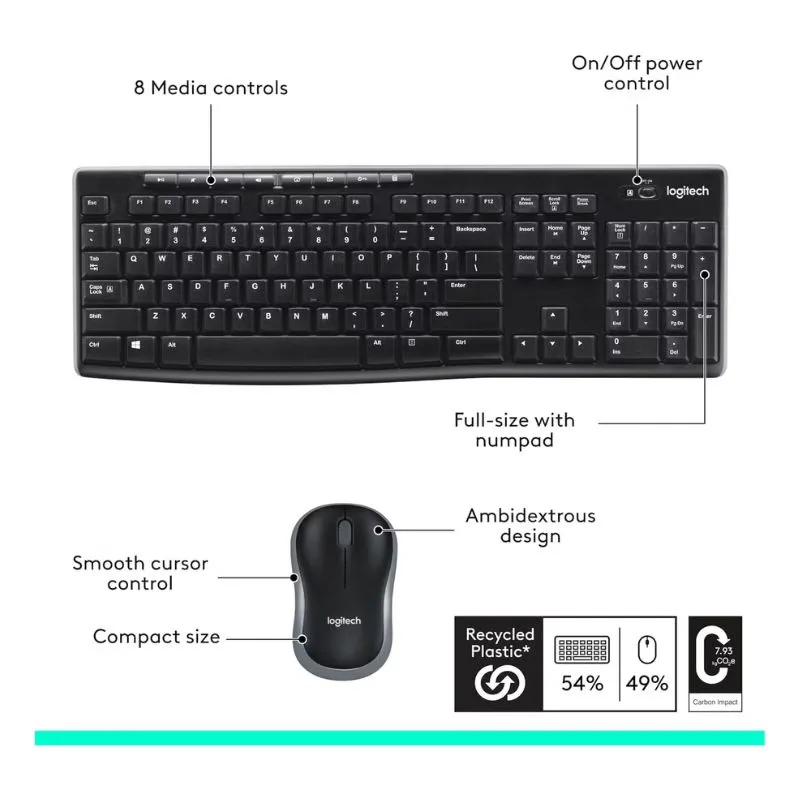 Mouse Logitech MK270 Wireless Combo Keyboard and - Black view 2