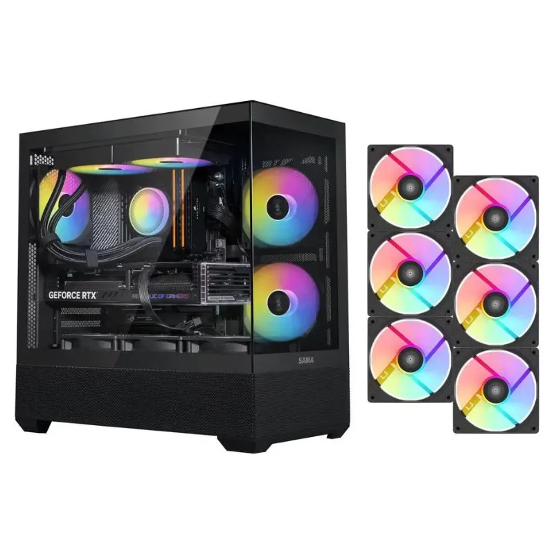 Case SAMA V40 ATX Mid Tower PC Case (With 6 Pre-Installed ARGB Fans) - Black