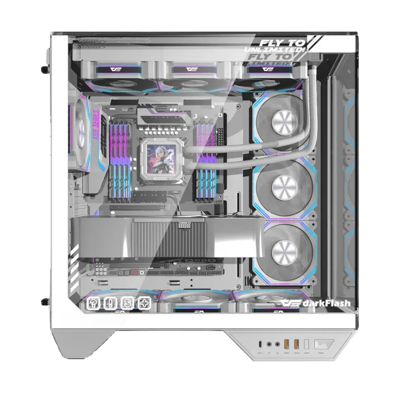 Desktop DarkFlash DY470 ATX Gaming PC Case With (4x Pre-installed ARGB fans) - White alternate