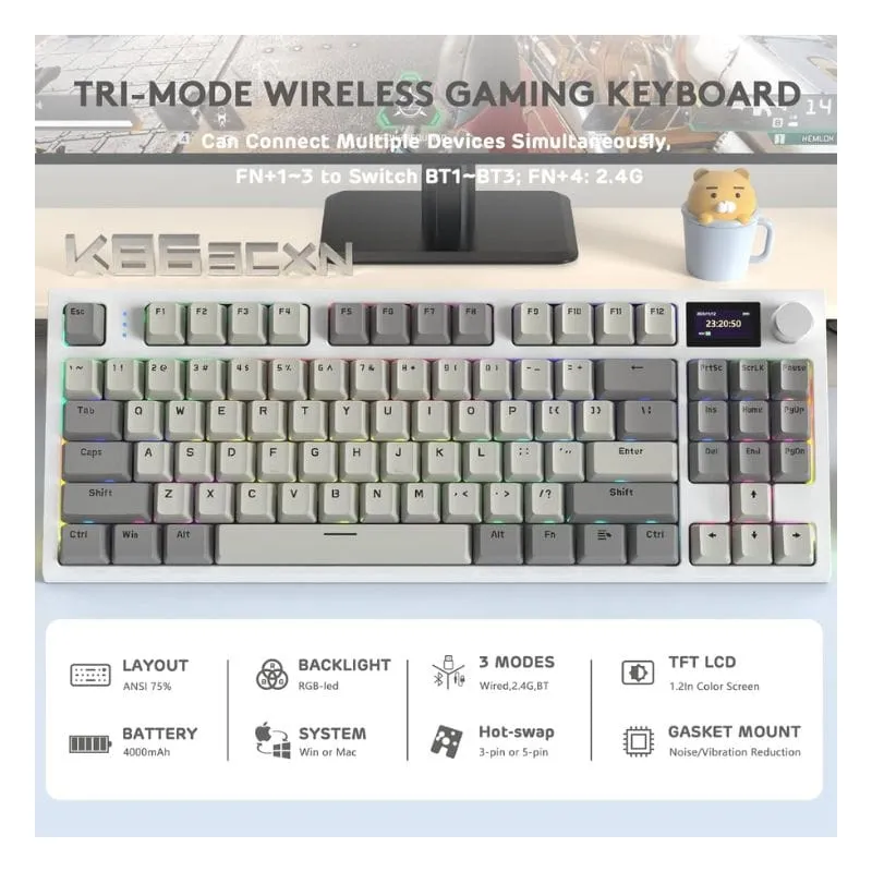 Keyboard ATTACK SHARK K86 RGB Wireless Mechanical Gaming Keyboard - Grey view 2