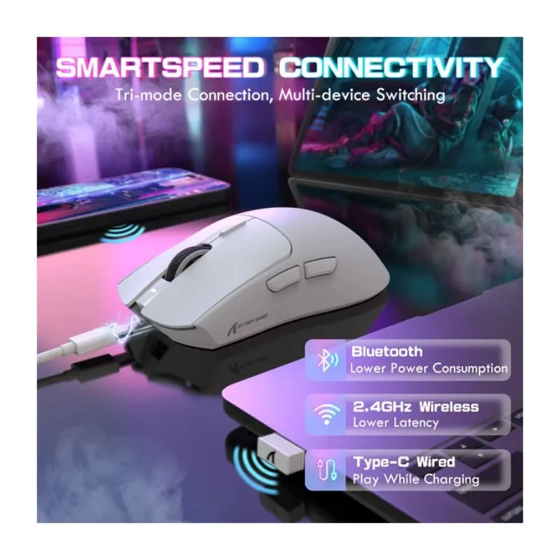 Mouse Attack Shark X1 16000 DPI RGB Tri-mode Wireless Gaming - White view 4