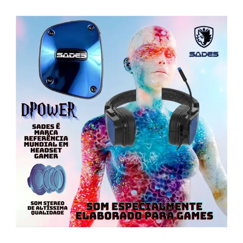 Headset Sades D-Power SA-722 Gaming Headset Wired -Blue alternate
