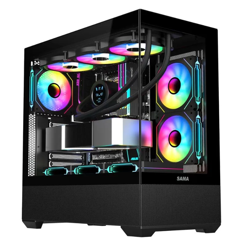 Case SAMA Neview 3321 ATX Mid Tower Gaming Case (3-ARGB Pre-installed fans & Hub Control) - Black