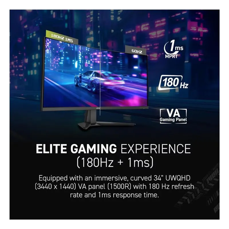 Monitor MSI MAG 346CQ 34-inch 3440 x 1440 (UWQHD) 180Hz Curved Gaming - Black view 3