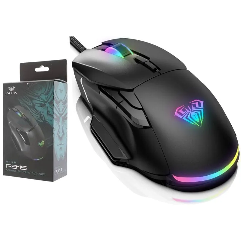Mouse AULA F815 Wired RGB 12800 DPI & 6-Macro Buttons Gaming Black