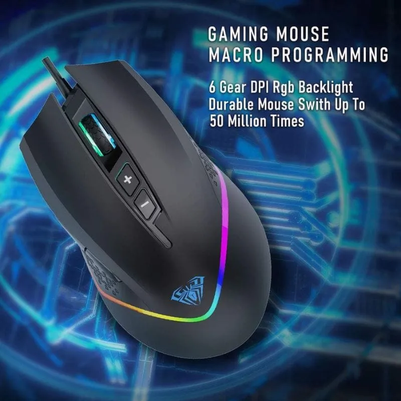Mouse AULA F805 Wired Ergonomic 6400 DPI RGB Gaming Mouse Black view 4