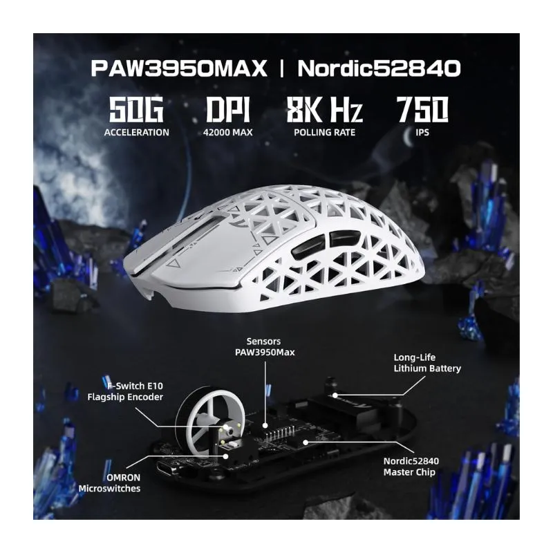 Mouse Attack Shark R5 Ultra Carbon Fiber 42000 DPI RGB Wireless Gaming - White view 4