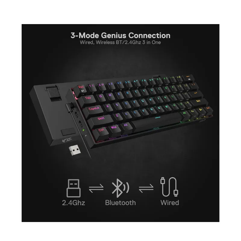 Keyboard Redragon K530 PRO DRACONIC Wireless RGB Mechanical Gaming Keyboard 61 Keys Compact - Black view 2