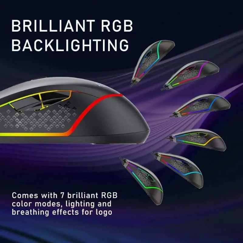 Mouse AULA F805 Wired Ergonomic 6400 DPI RGB Gaming Mouse Black view 3