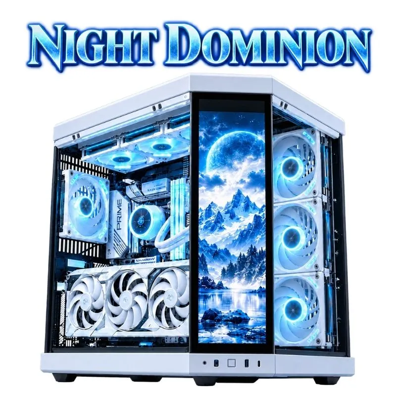 Desktop Night Dominion Gaming PC - AMD Ryzen 9 9950X3D, ASUS Prime RTX 5080 16GB, Corsair Vengeance RGB 32GB DDR5-6200 White, AGI AI828 1TB NVMe Gen4