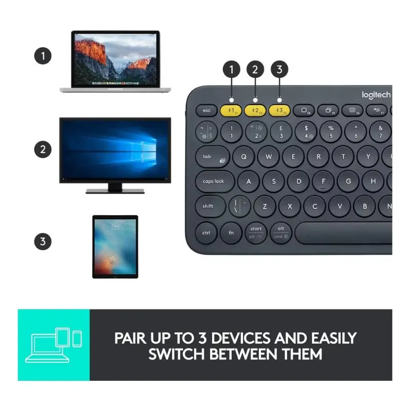 Keyboard Logitech K380 Multi-Device Bluetooth Keyboard - Black view 3