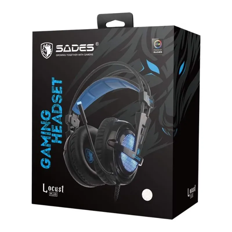 Headset Sades Locust Plus SA-904, RGB Gaming Headset, USB Wired - Black/Blue view 4