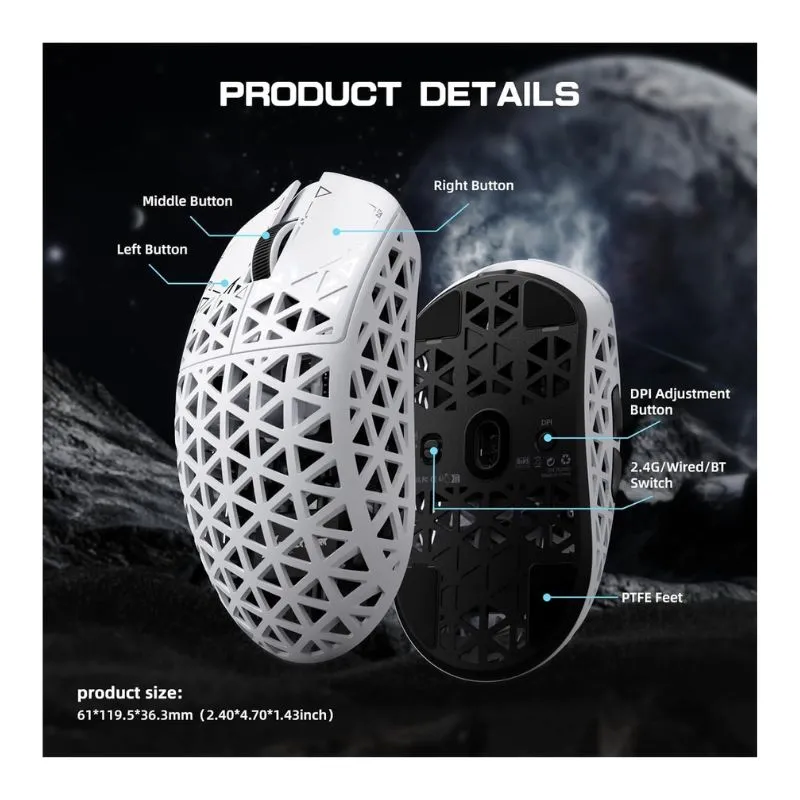 Mouse Attack Shark R5 Ultra Carbon Fiber 42000 DPI RGB Wireless Gaming - White view 5