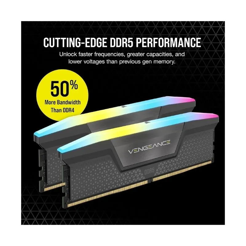 RAM Corsair Vengeance RGB 32GB (2x16GB) DDR5 6400MHz CL36 Desktop Memory - Black view 3