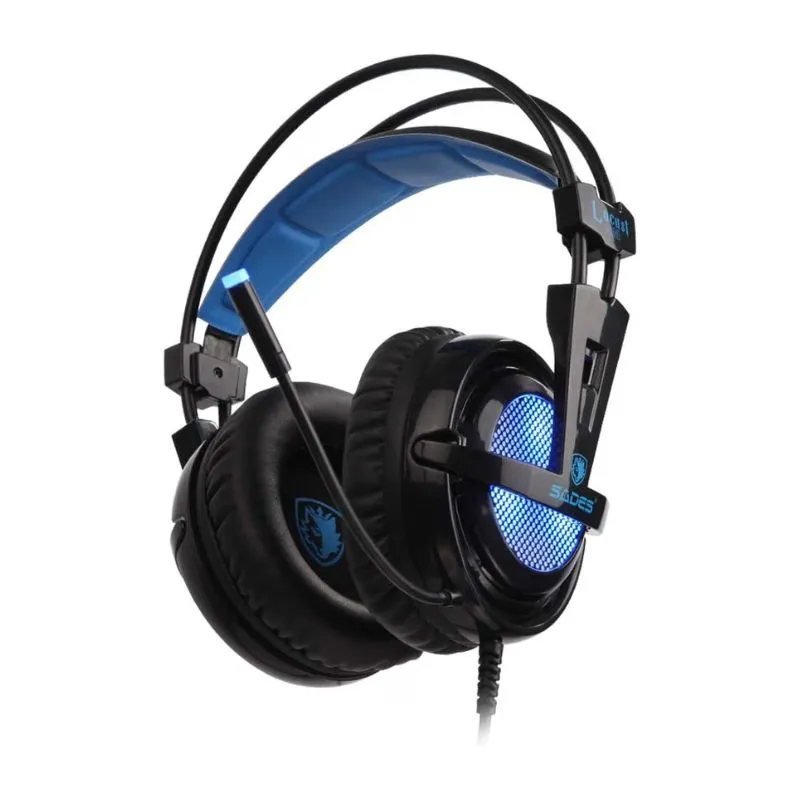 Headset Sades Locust Plus SA-904, RGB Gaming Headset, USB Wired - Black/Blue