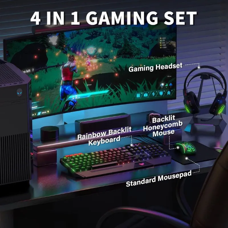 Accessory AULA T650 Gaming Keyboard Mouse Headset and Mousepad Combo - Black view 4