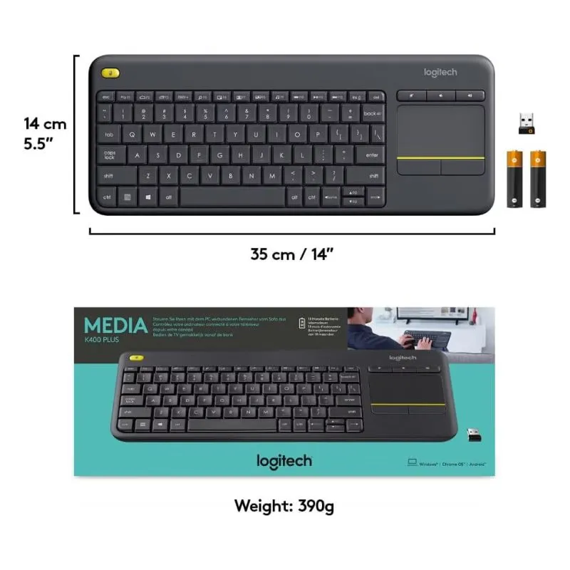 Keyboard Logitech K400 Plus Wireless Touch Keyboard - Black view 5