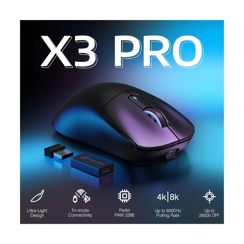 Mouse Attack Shark X3 Pro 26000 DPI RGB Wireless Gaming - Black view 2