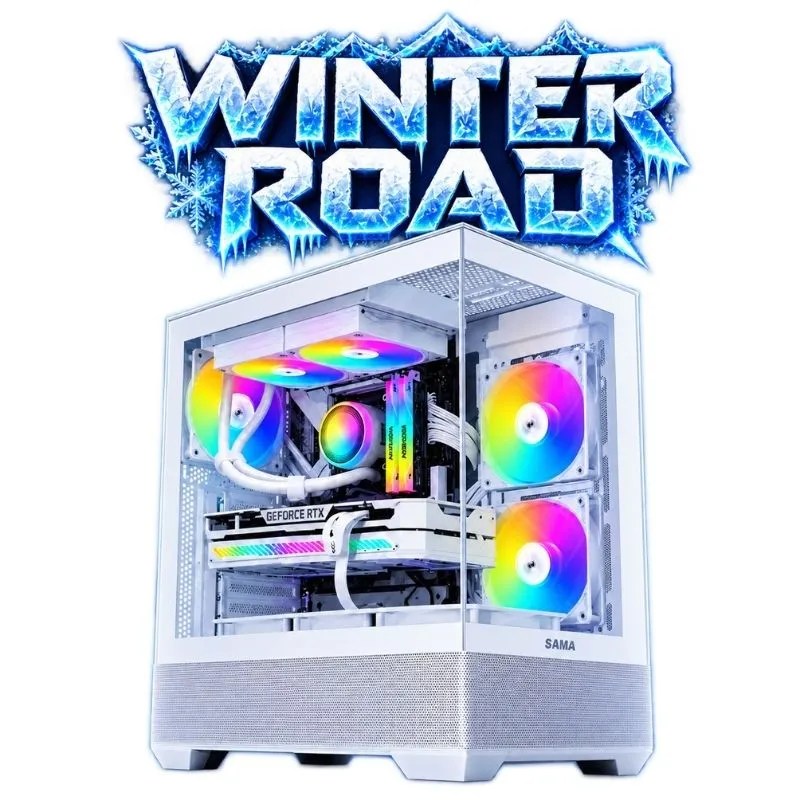 Desktop Winter Road Gaming PC - AMD Ryzen 5 5600X, Sapphire Pulse RX 9060 XT 16GB, ANACOMDA DDR4 16GB (16GBX1) 3200MHz, AGI AI818 1TB NVMe Gen4