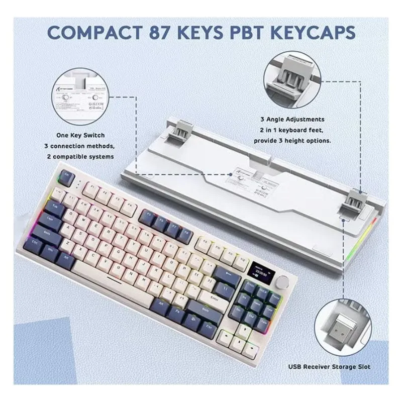 Keyboard ATTACK SHARK K86 RGB Wireless Mechanical Gaming Keyboard - Retro Blue view 3