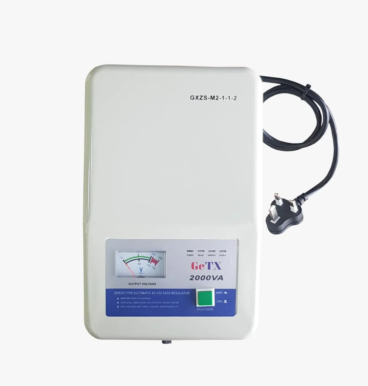 Case GeTX Stabilizer Servo motor Type 2000V 1Phases Wall Mount Cabinet Input 80v-260v,Output 220v, UK Socket GXZS-M2-1-2
