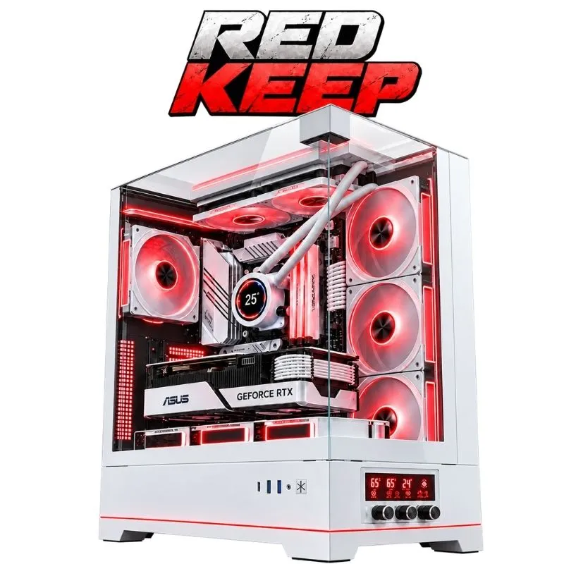 Desktop Red Keep Gaming PC - Intel Core i7-14700K, ASUS Dual RTX 5060 OC 8GB, Corsair Vengeance RGB 32GB DDR5-6200 White, AGI AI818 1TB NVMe Gen4