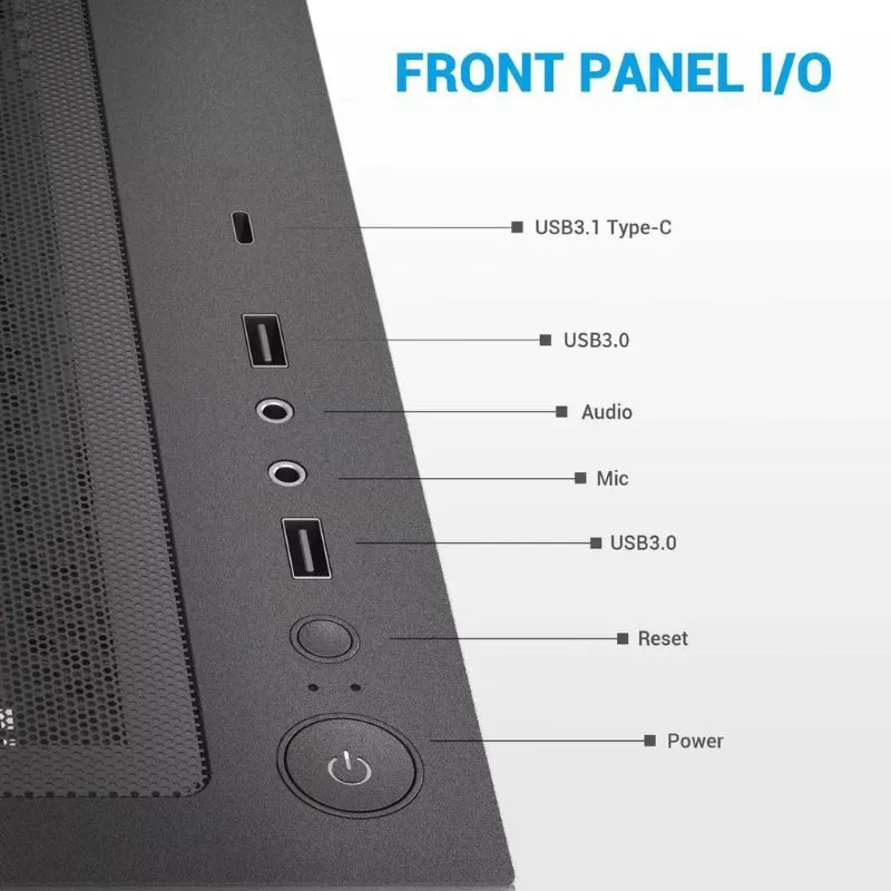 Case SAMA V40 ATX Mid Tower PC Case (With 6 Pre-Installed ARGB Fans) - Black view 2