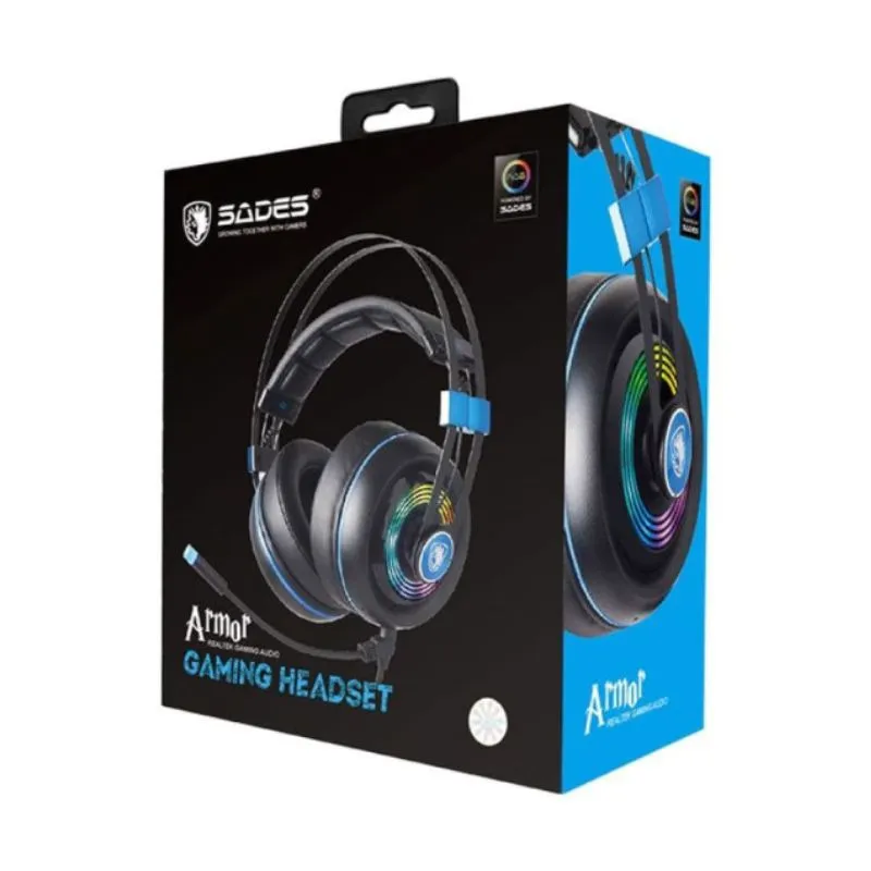 Headset SADES ARMOR SA-918, RGB Gaming Headset, USB Wired - Blue view 4