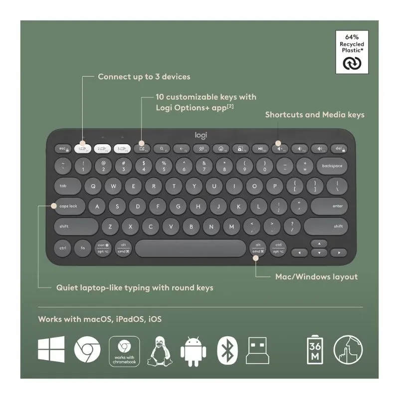 Mouse Logitech Pebble 2 Combo Wireless Gaming Keyboard and - Black view 2
