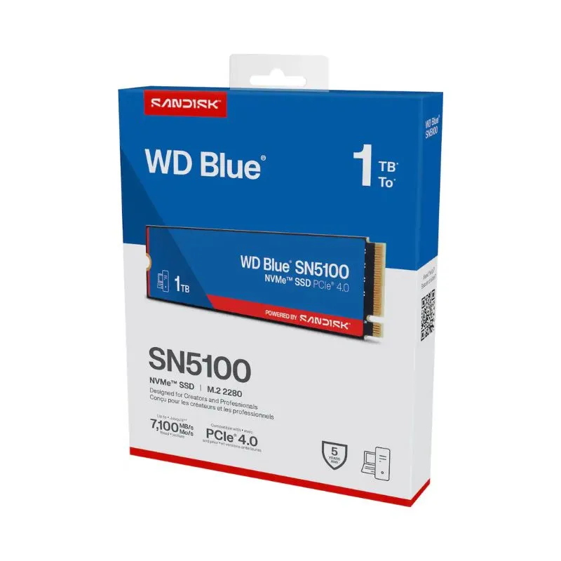 Storage WD Blue SN5100 1TB PCIe Gen4 NVMe M.2 SSD view 3
