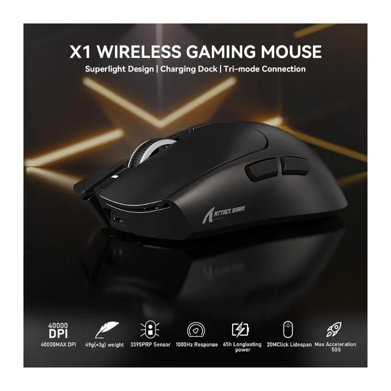 Mouse Attack Shark X1 16000 DPI RGB Tri-mode Gaming - Black alternate