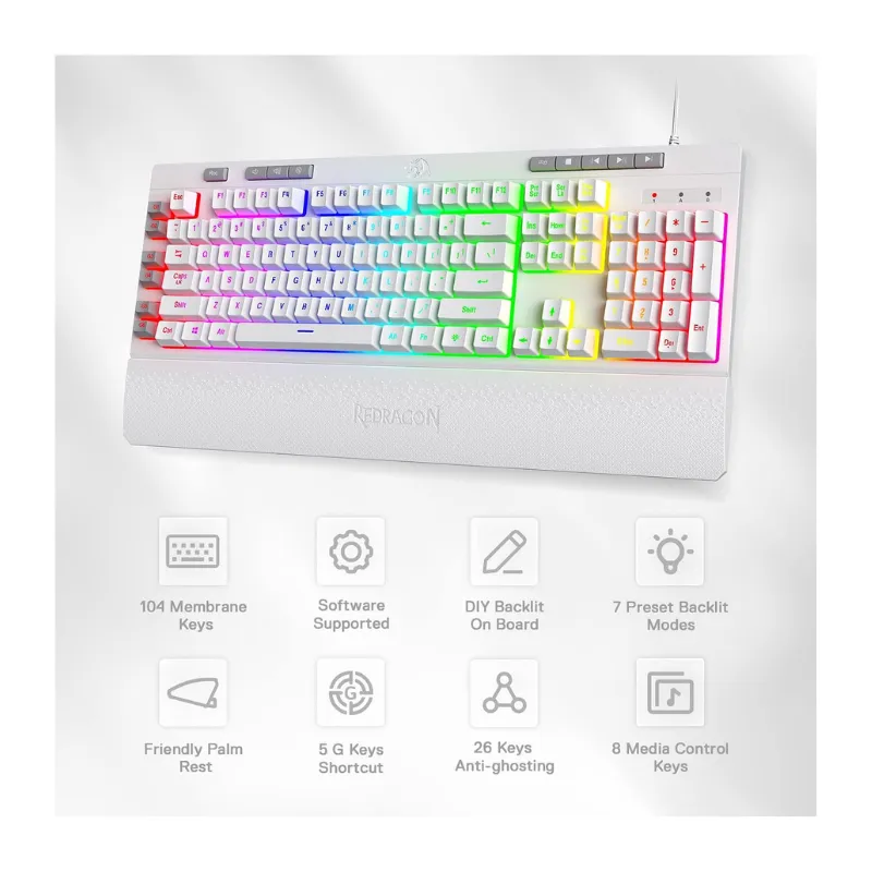 Keyboard Redragon K512 SHIVA RGB - White Wired Gaming view 2