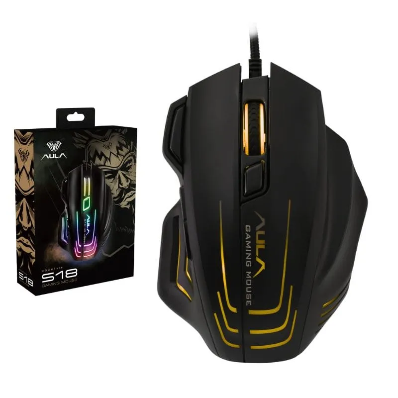 Mouse AULA S18 RGB 7-Buttons 6400 DPI Wired Gaming Mouse Black
