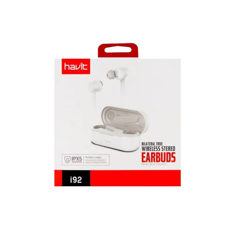 Headset HAVIT I92 Bluetooth Earbuds Microphone, Bilateral call Touch Screen - White view 4