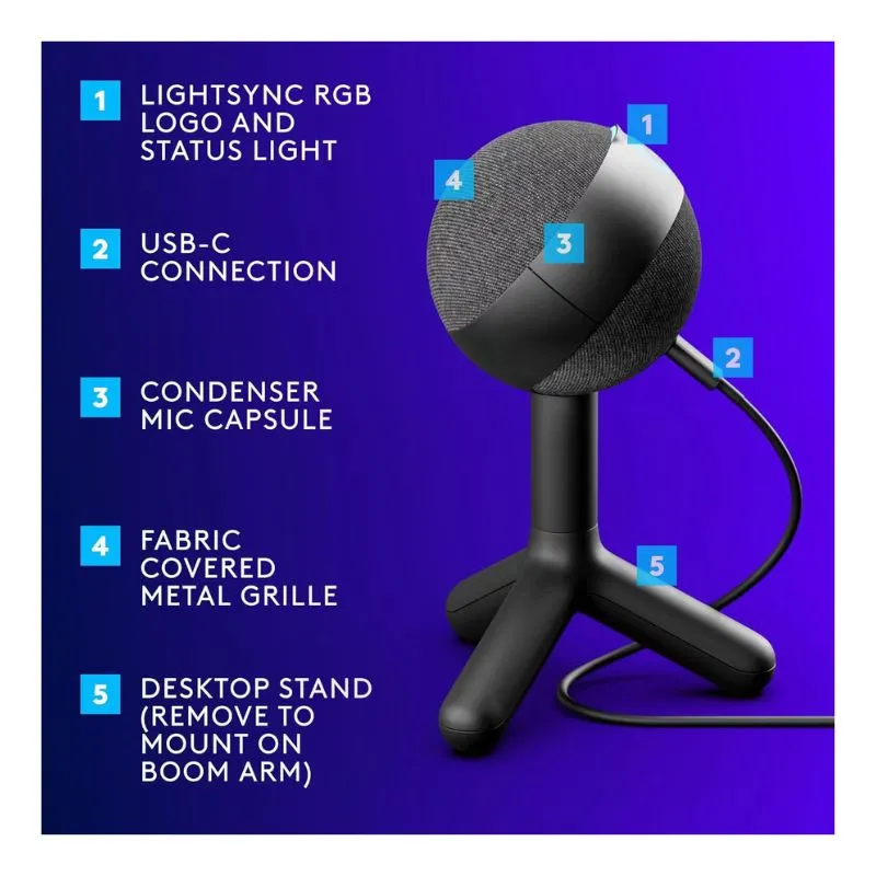 Microphone Logitech Yeti Orb Condenser RGB Microphone - Black view 4