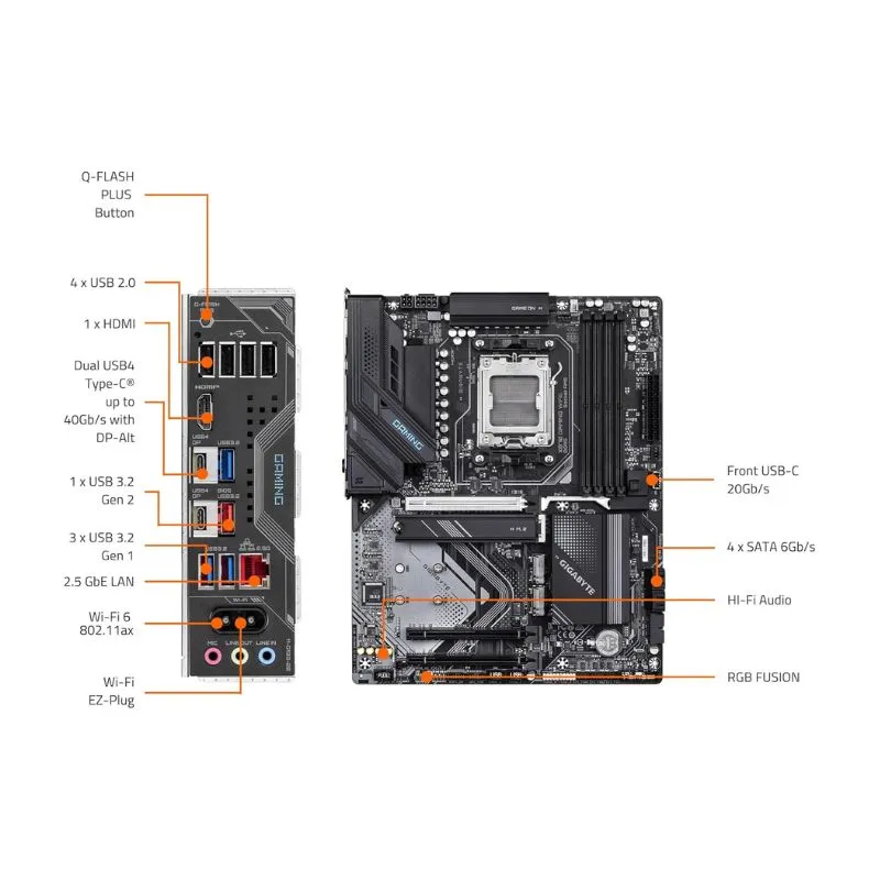Motherboard Gigabyte X870 WIFI6 - AMD AM5, X870, DDR5, PCIe 5.0, USB4 view 4