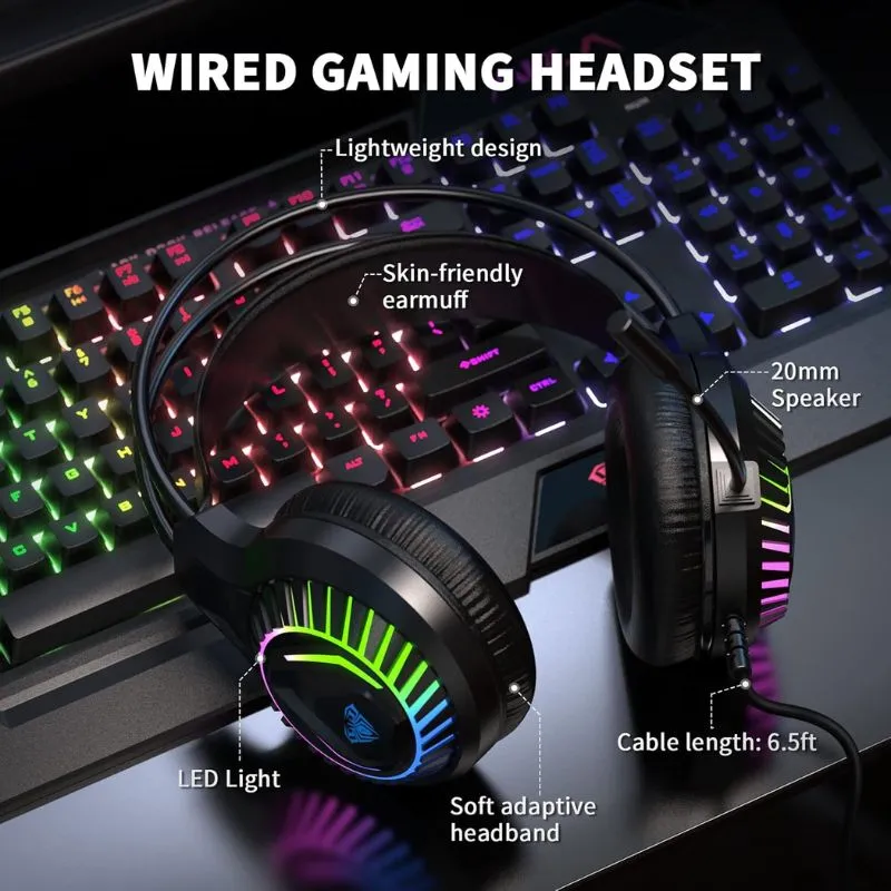 Accessory AULA T650 Gaming Keyboard Mouse Headset and Mousepad Combo - Black view 2