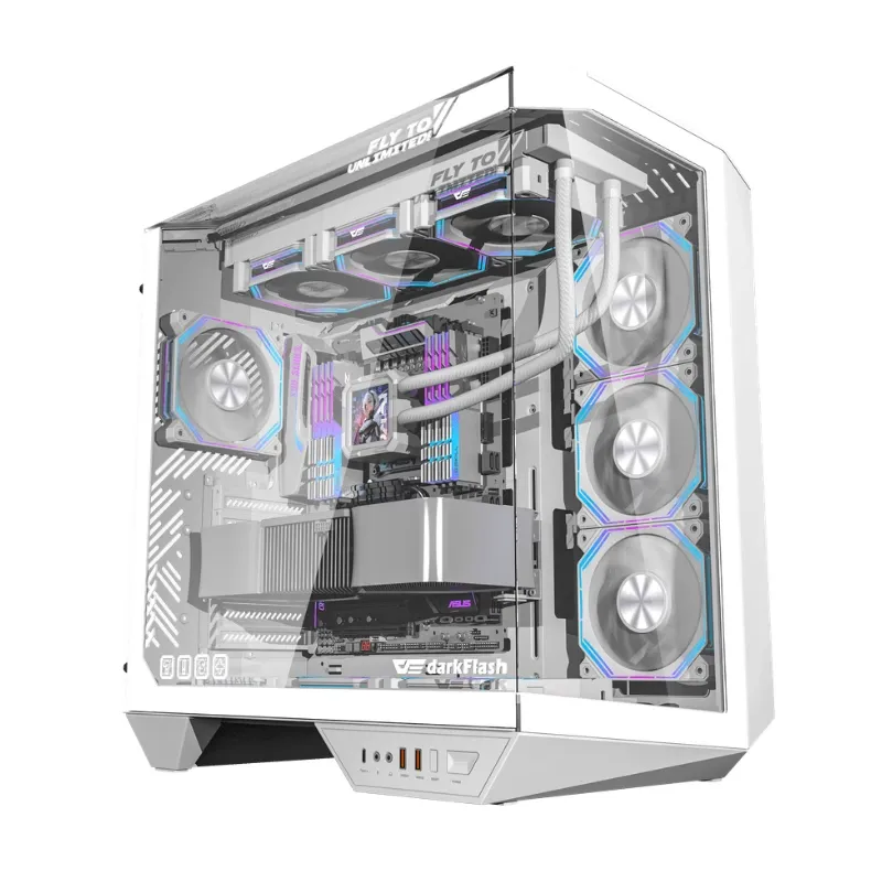 Desktop DarkFlash DY470 ATX Gaming PC Case With (4x Pre-installed ARGB fans) - White