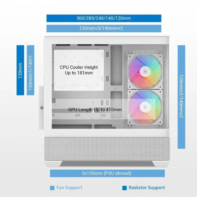 Case SAMA V40 ATX Mid Tower PC Case (With 6 Pre-Installed ARGB Fans) - White view 3
