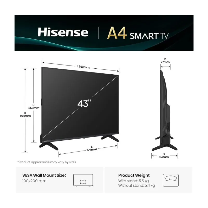 Accessory Hisense 43A4Q 43″ Full HD Smart TV with VIDAA OS - Black alternate