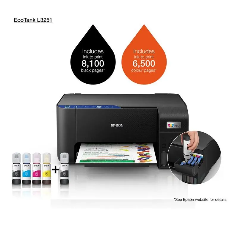 Printer Epson EcoTank L3251 A4 Wi-Fi All-in-One Ink Tank Printer - Black view 3