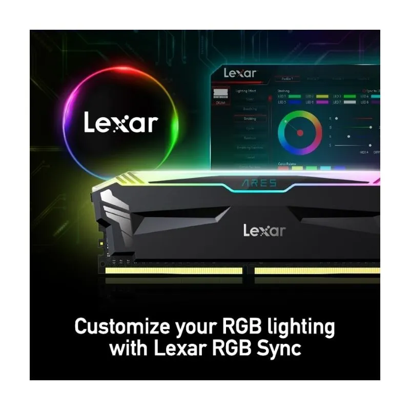 RAM LEXAR ARES RGB 16GB (2x8GB) DDR4 3600MHz Desktop Gaming Memory - Black view 3