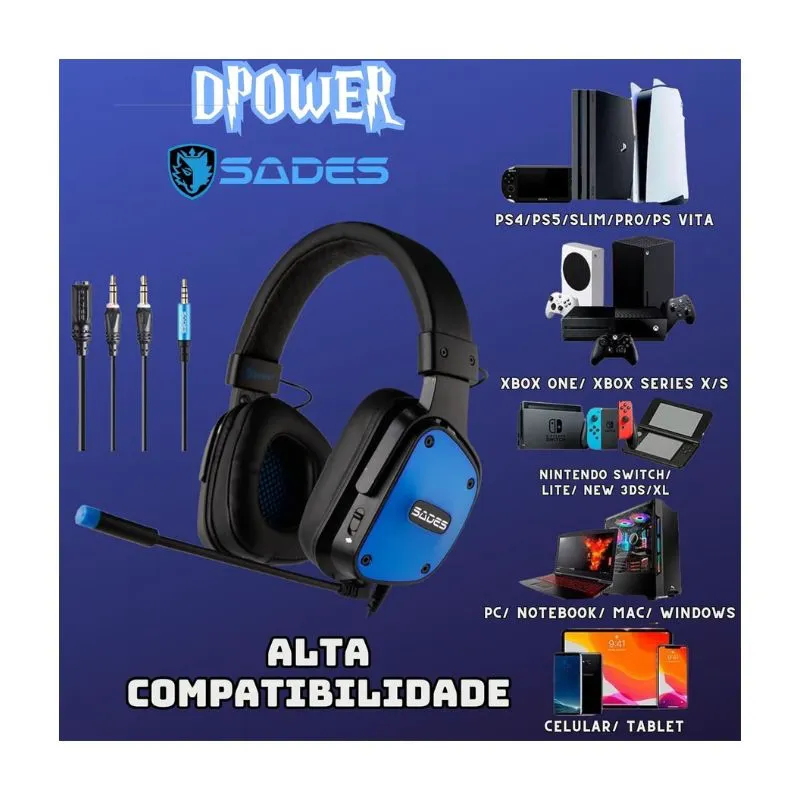 Headset Sades D-Power SA-722 Gaming Headset Wired -Blue view 4