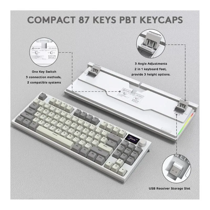 Keyboard ATTACK SHARK K86 RGB Wireless Mechanical Gaming Keyboard - Grey view 4