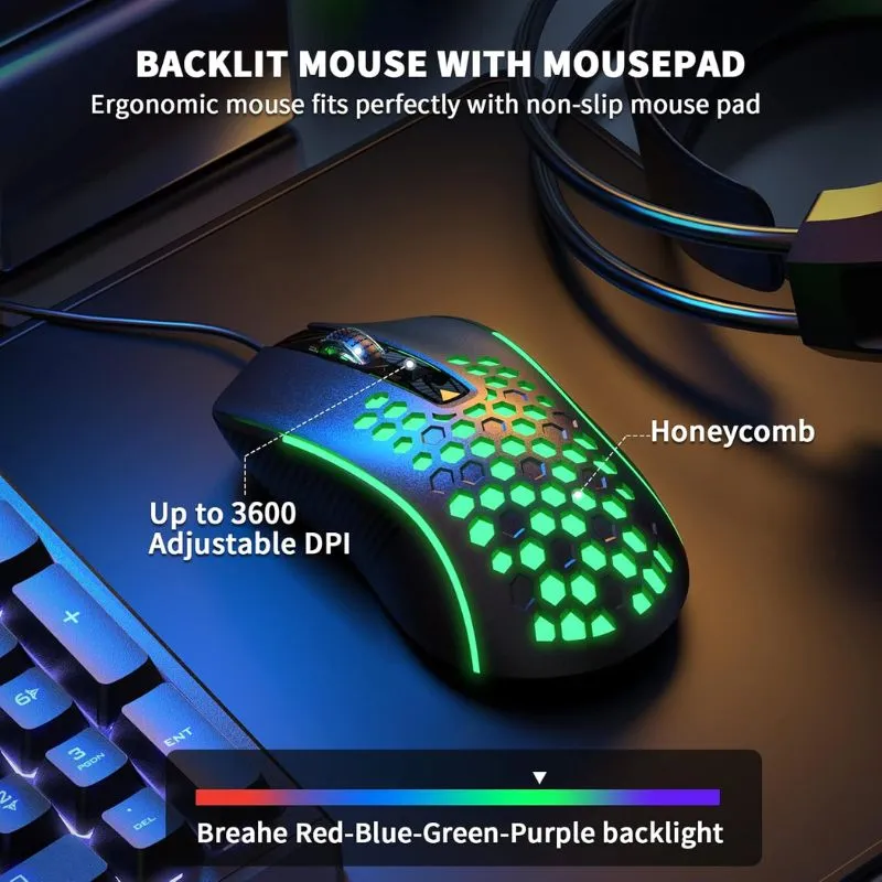 Accessory AULA T650 Gaming Keyboard Mouse Headset and Mousepad Combo - Black view 3