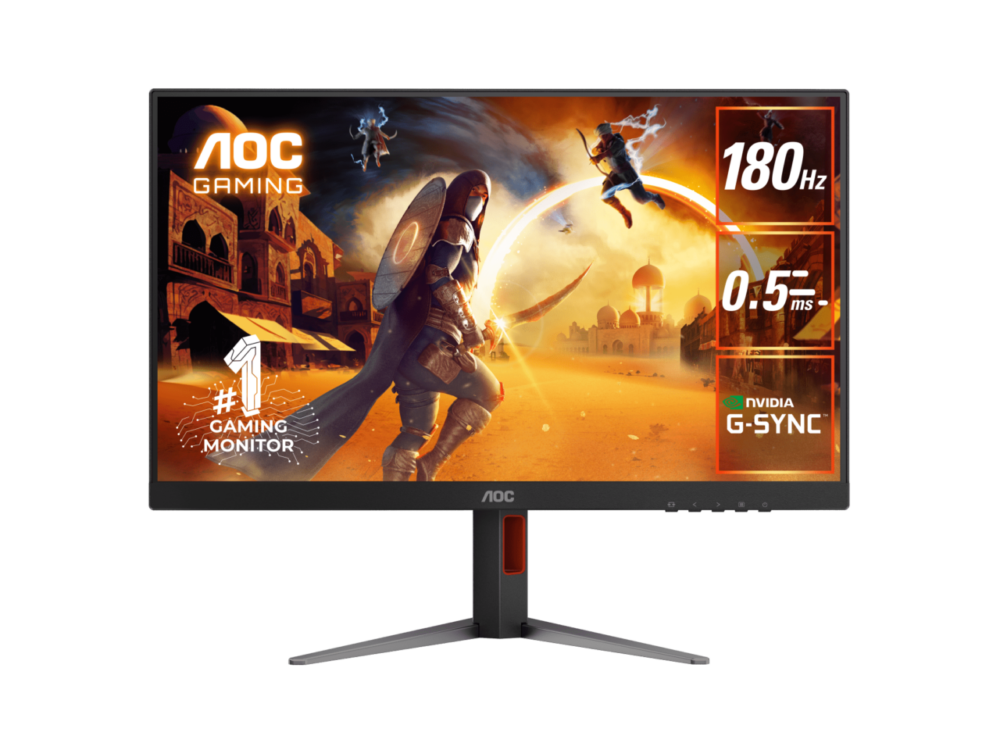 AOC 27G4 27 Inch IPS FullHD 180Hz, 1ms, HDR10 Gaming Monitor HDMI 2.0, DisplayPort Height Adjustable Stand, Black & Red