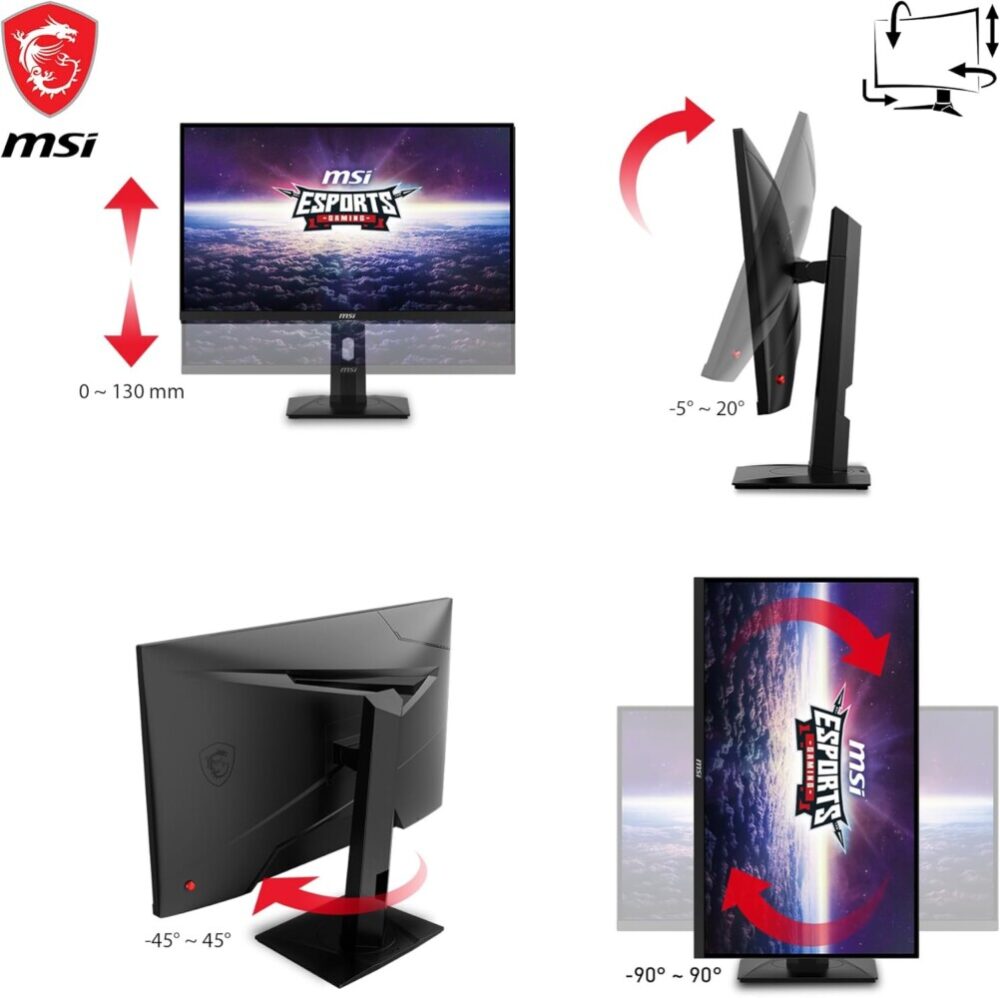 MSI G274QPX, 27" Gaming Monitor, 2560 x 1440 (QHD), Rapid IPS, 1ms, 240Hz, G-Sync Compatible, HDR 400, HDMI, Displayport, Tilt, Swivel, Height Adjustable, Pivot,Black - Image 5