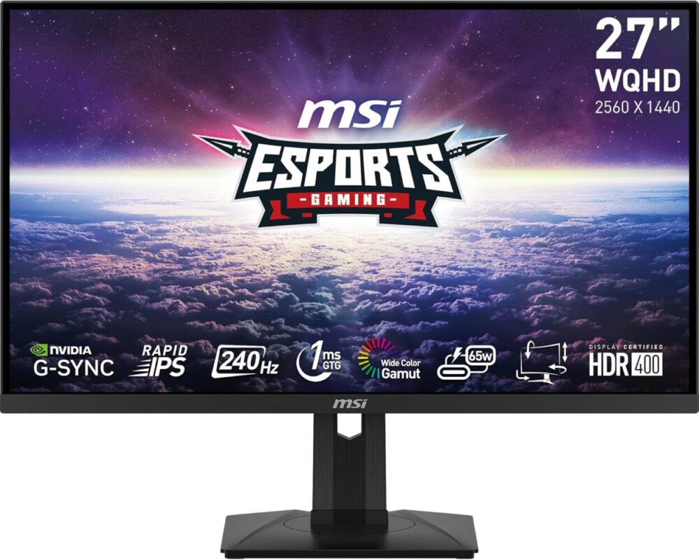 MSI G274QPX, 27" Gaming Monitor, 2560 x 1440 (QHD), Rapid IPS, 1ms, 240Hz, G-Sync Compatible, HDR 400, HDMI, Displayport, Tilt, Swivel, Height Adjustable, Pivot,Black